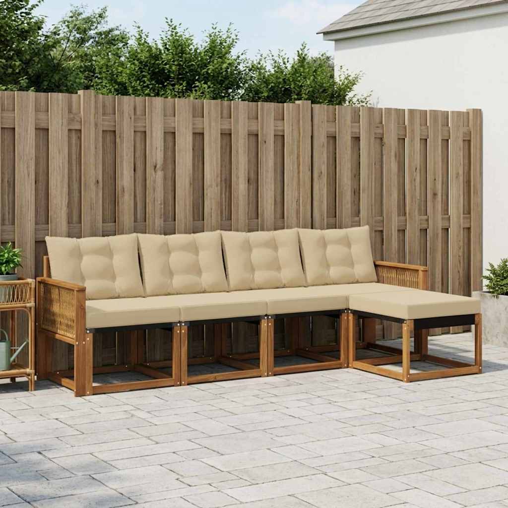 Outdoor-Sofagarnitur mit Kissen 5 pcs Natur und Beige