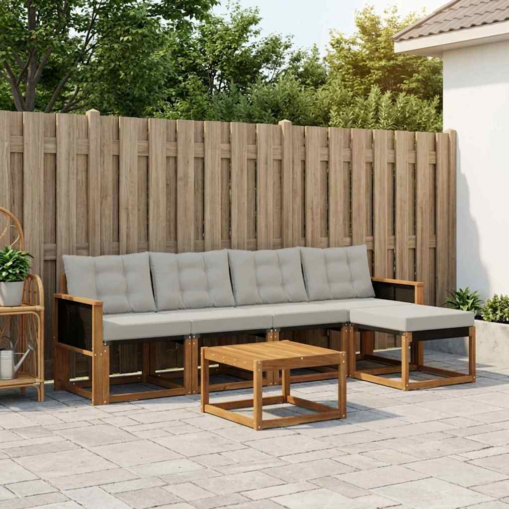 Outdoor-Sofagarnitur mit Kissen 6 pcs Natürlich und Hellgrau