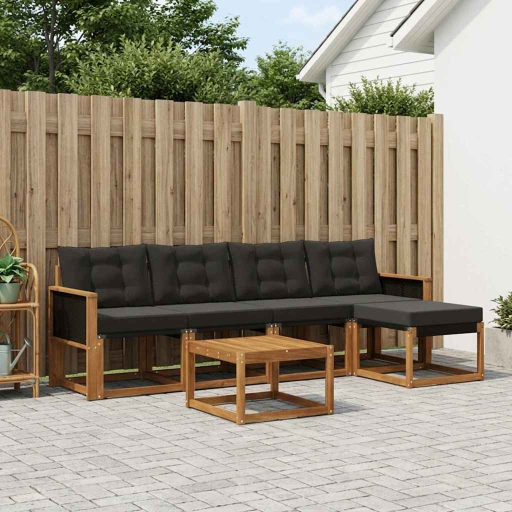 Outdoor-Sofagarnitur 6 stk. Natürlich und Schwarz