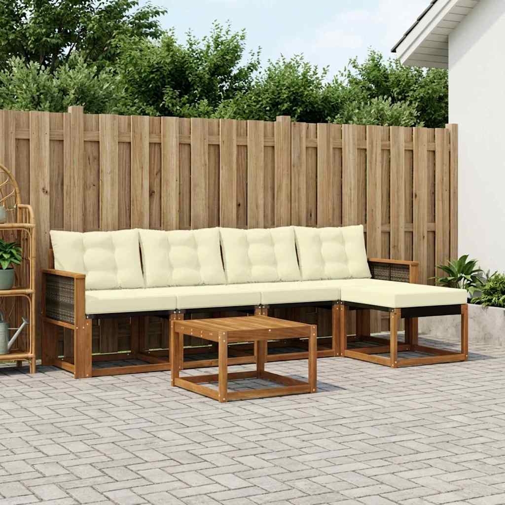 Outdoor-Sofagarnitur mit Kissen 6 pcs Natur und Creme