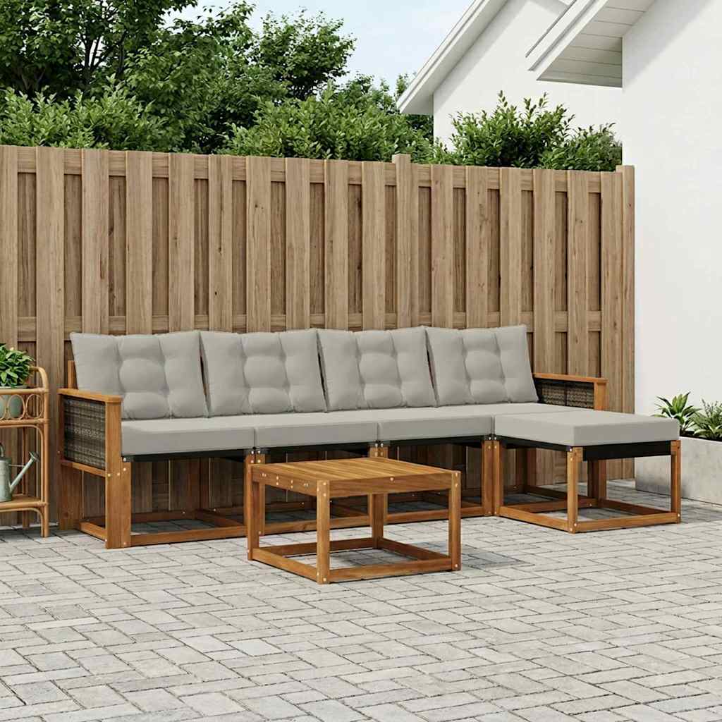 Outdoor-Sofagarnitur mit Kissen 6 pcs Natürlich und Hellgrau