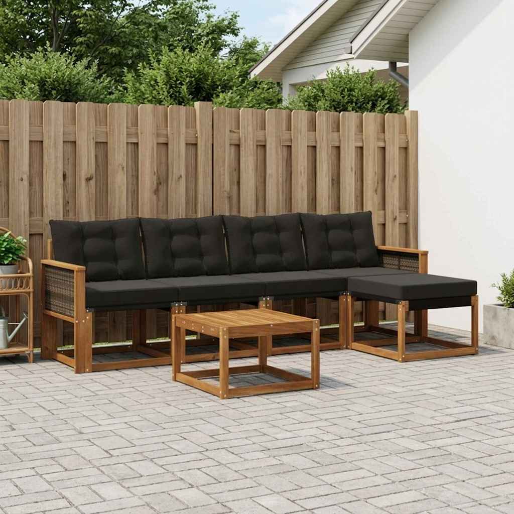 Outdoor-Sofagarnitur 6 stk. Natürlich und Schwarz