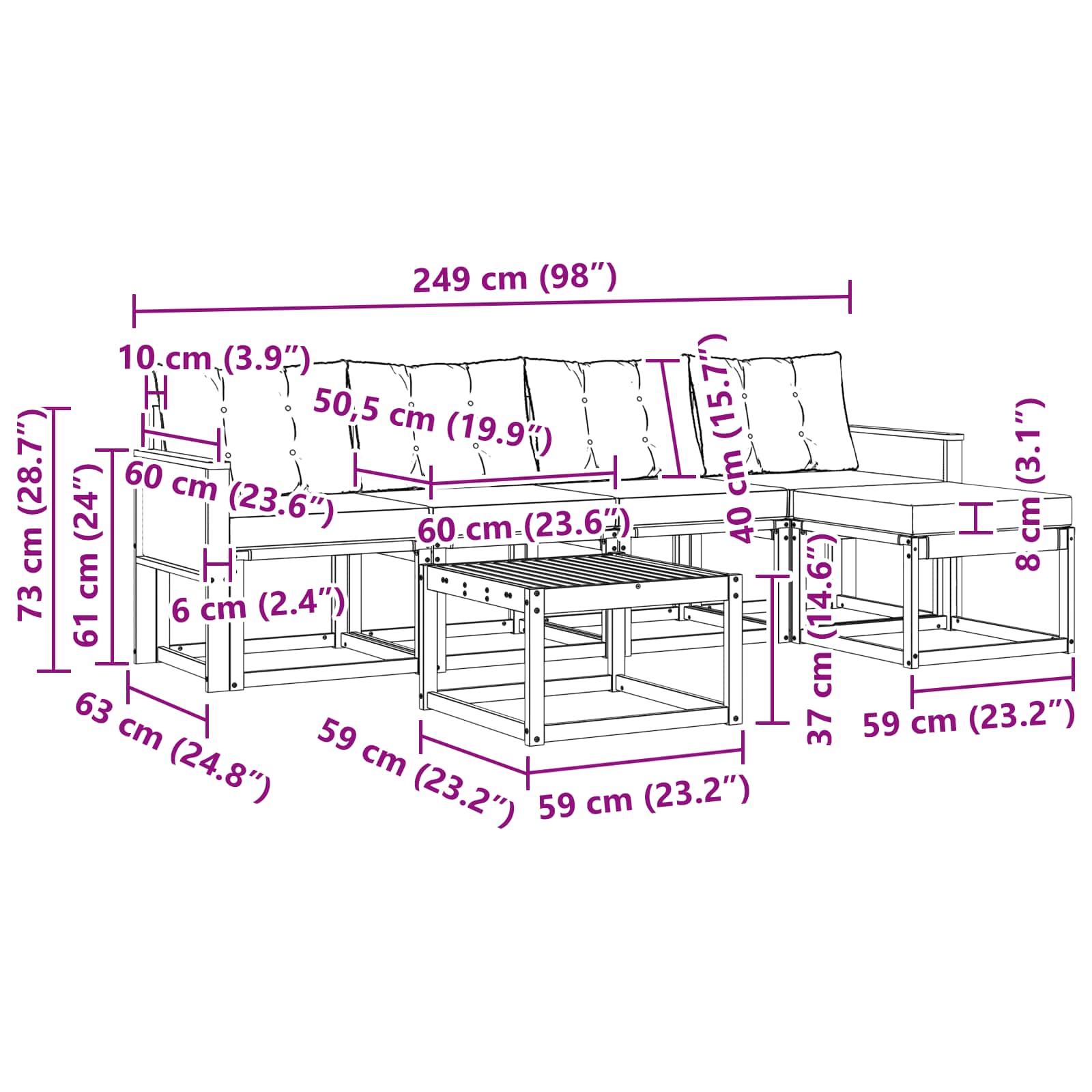 Outdoor-Sofagarnitur 6 stk. Natürlich und Schwarz
