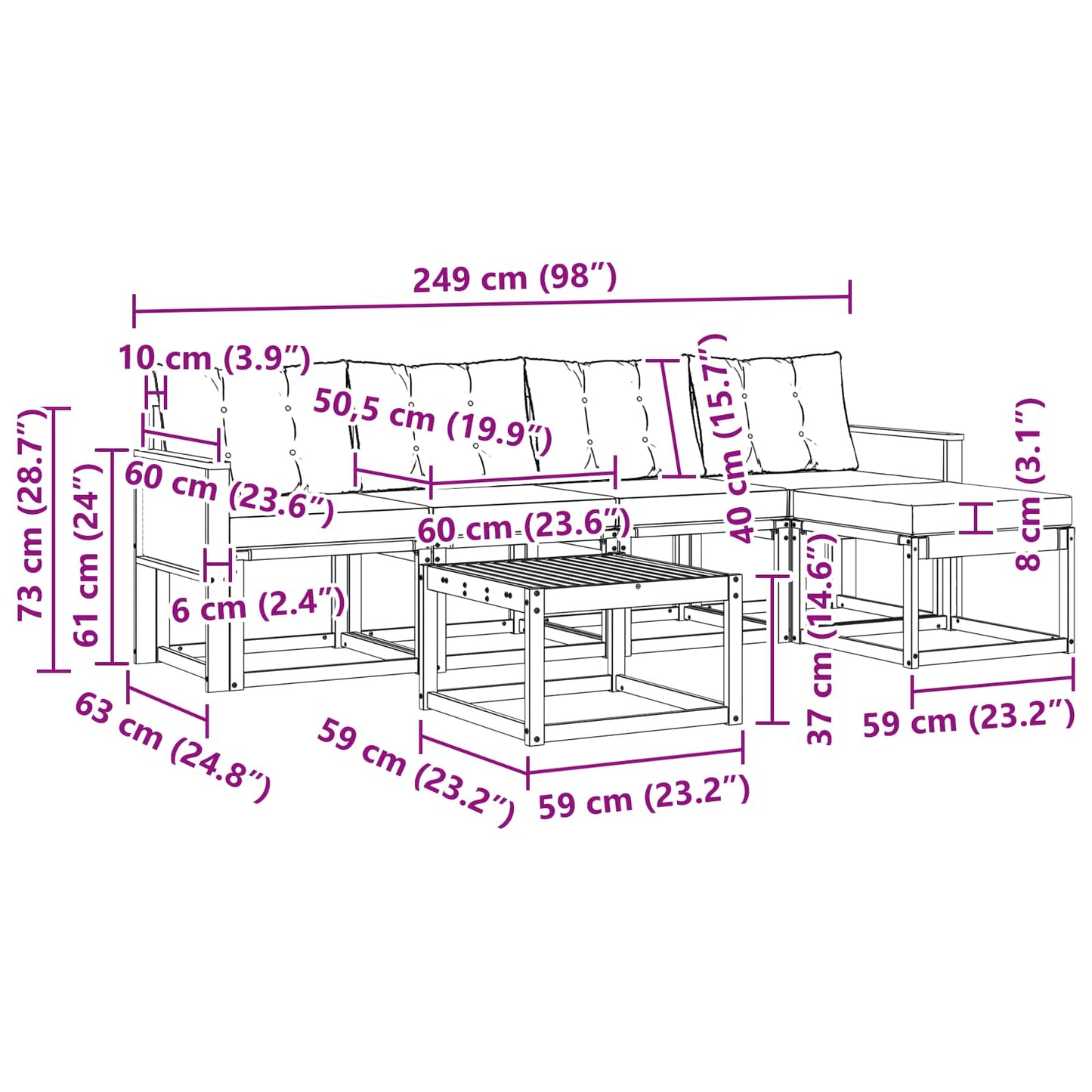 Outdoor-Sofagarnitur 6 stk. Natur und Beige