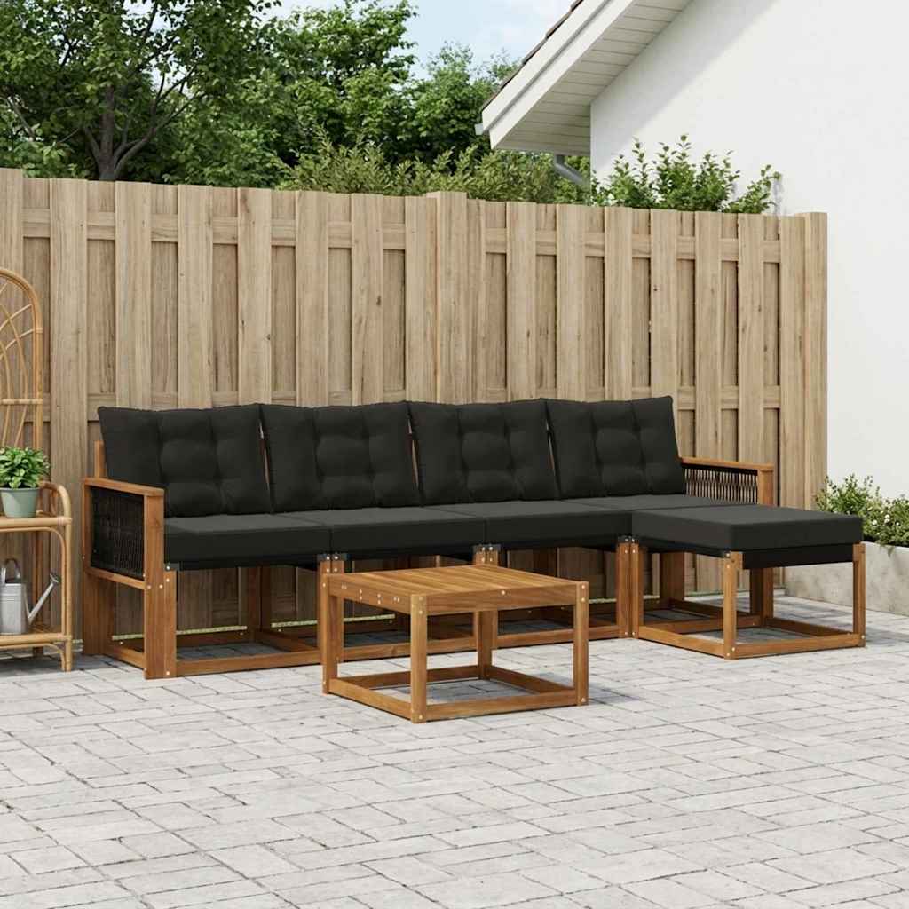Outdoor-Sofagarnitur 6 stk. Natürlich und Schwarz