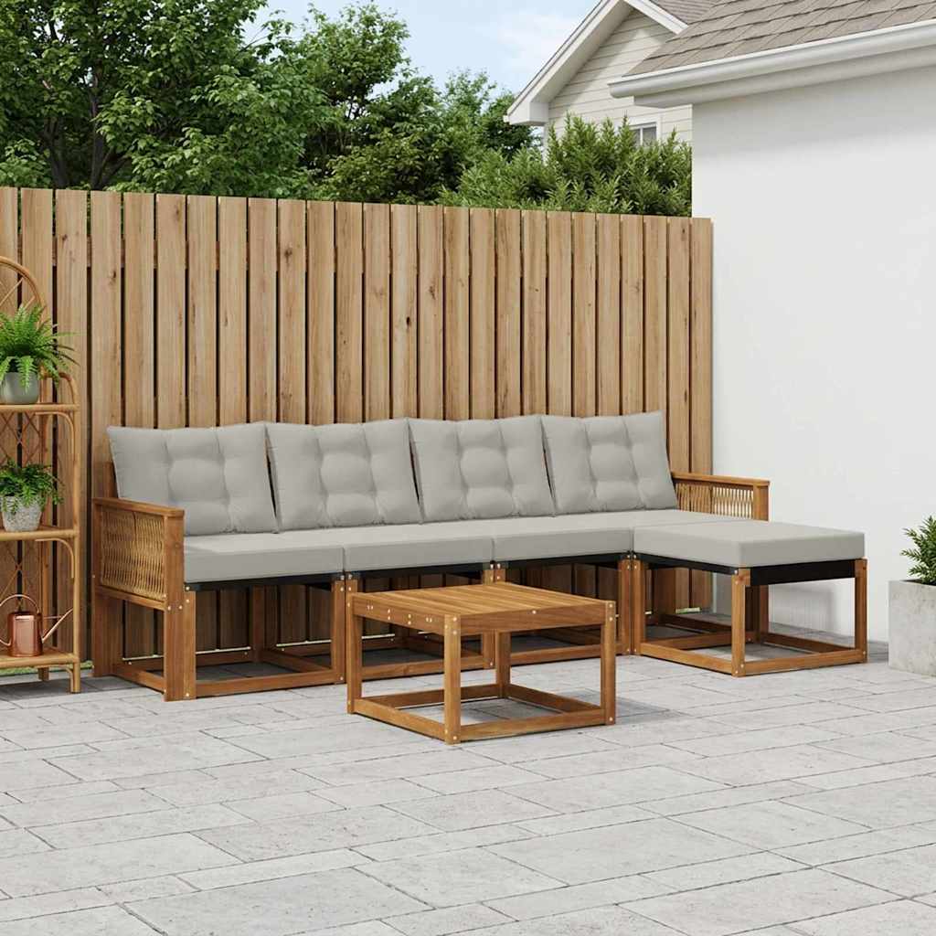 Outdoor-Sofagarnitur mit Kissen 6 pcs Natürlich und Hellgrau