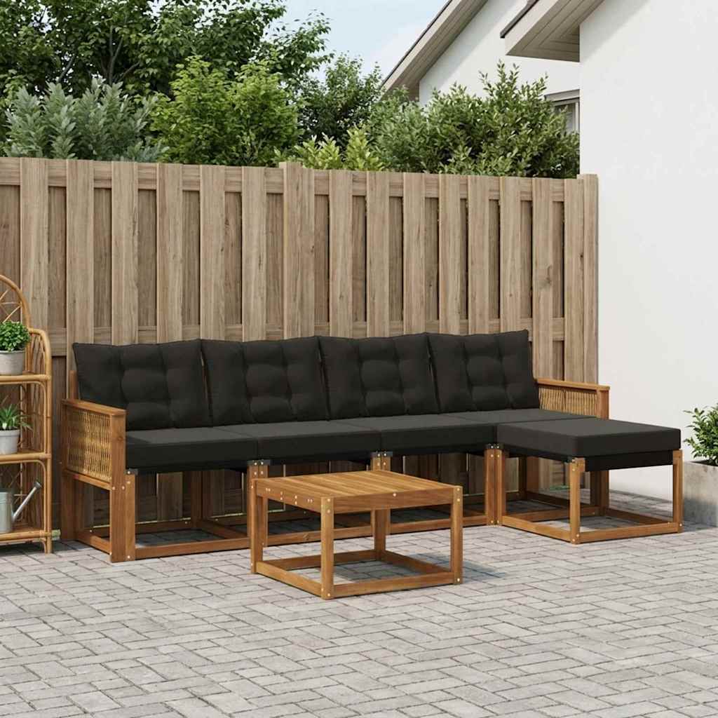 Outdoor-Sofagarnitur 6 stk. Natur und Schwarz
