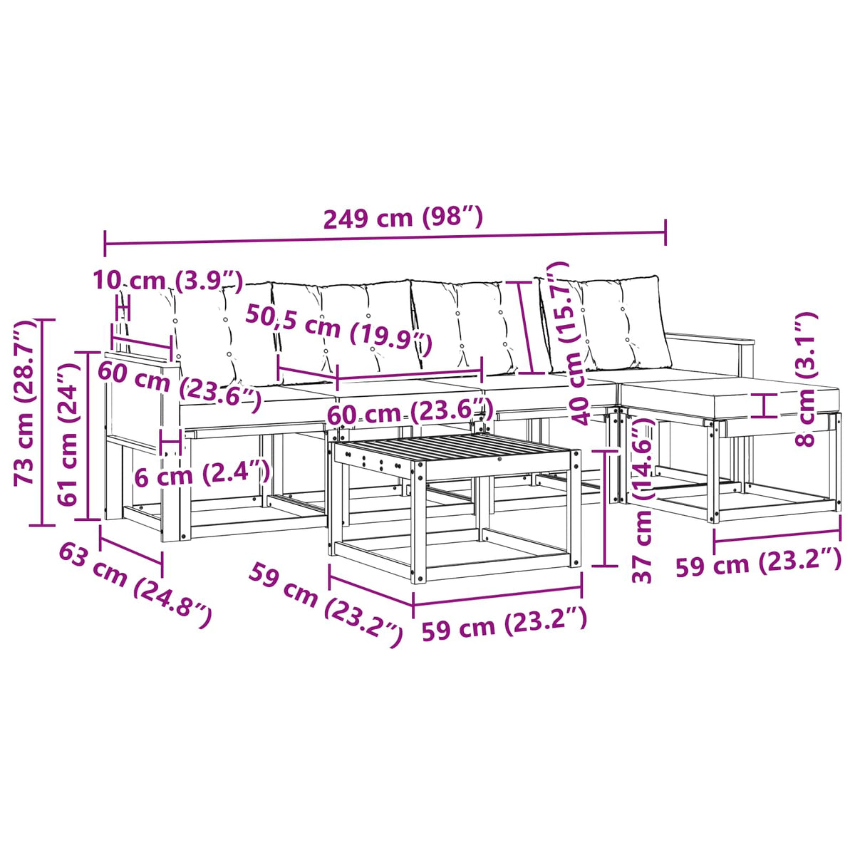 Outdoor-Sofagarnitur 6 stk. Natur und Schwarz