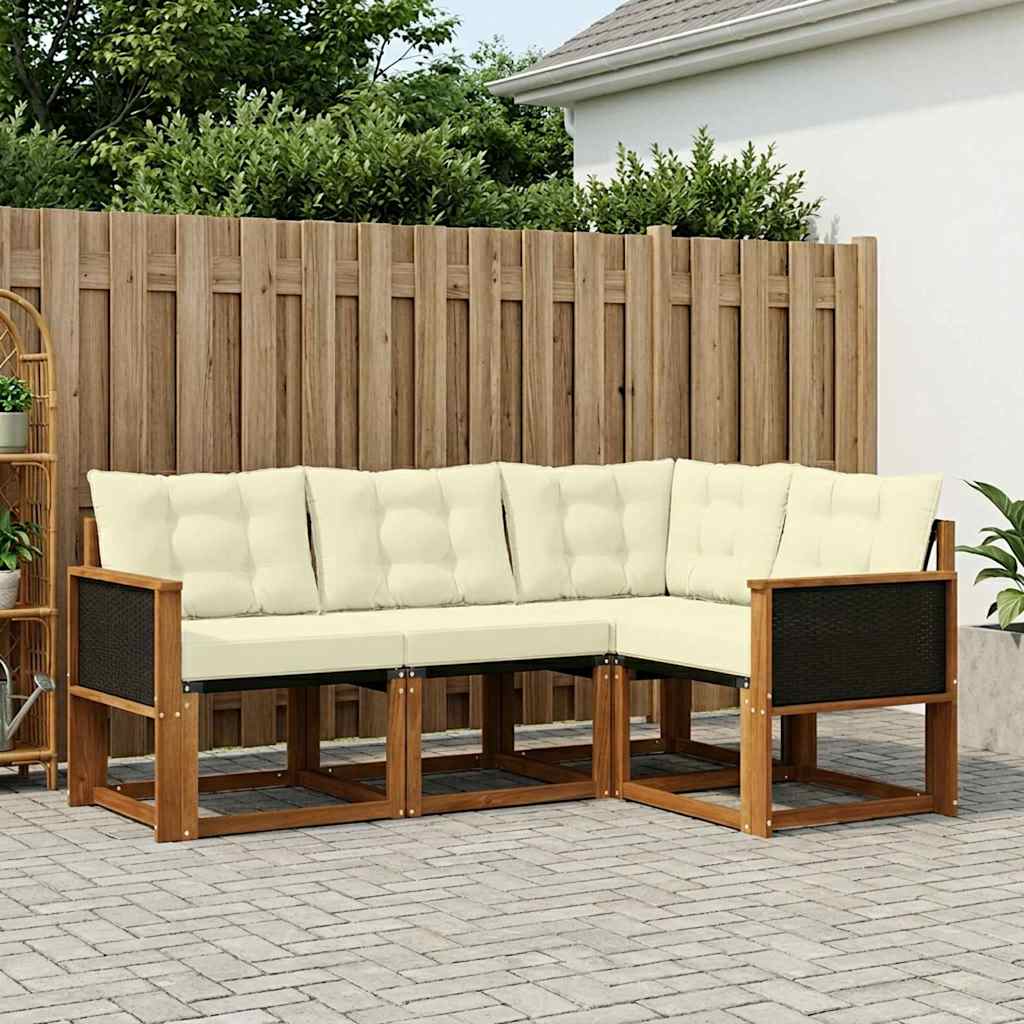 Outdoor-Sofagarnitur mit Kissen 4 pcs Natur und Creme