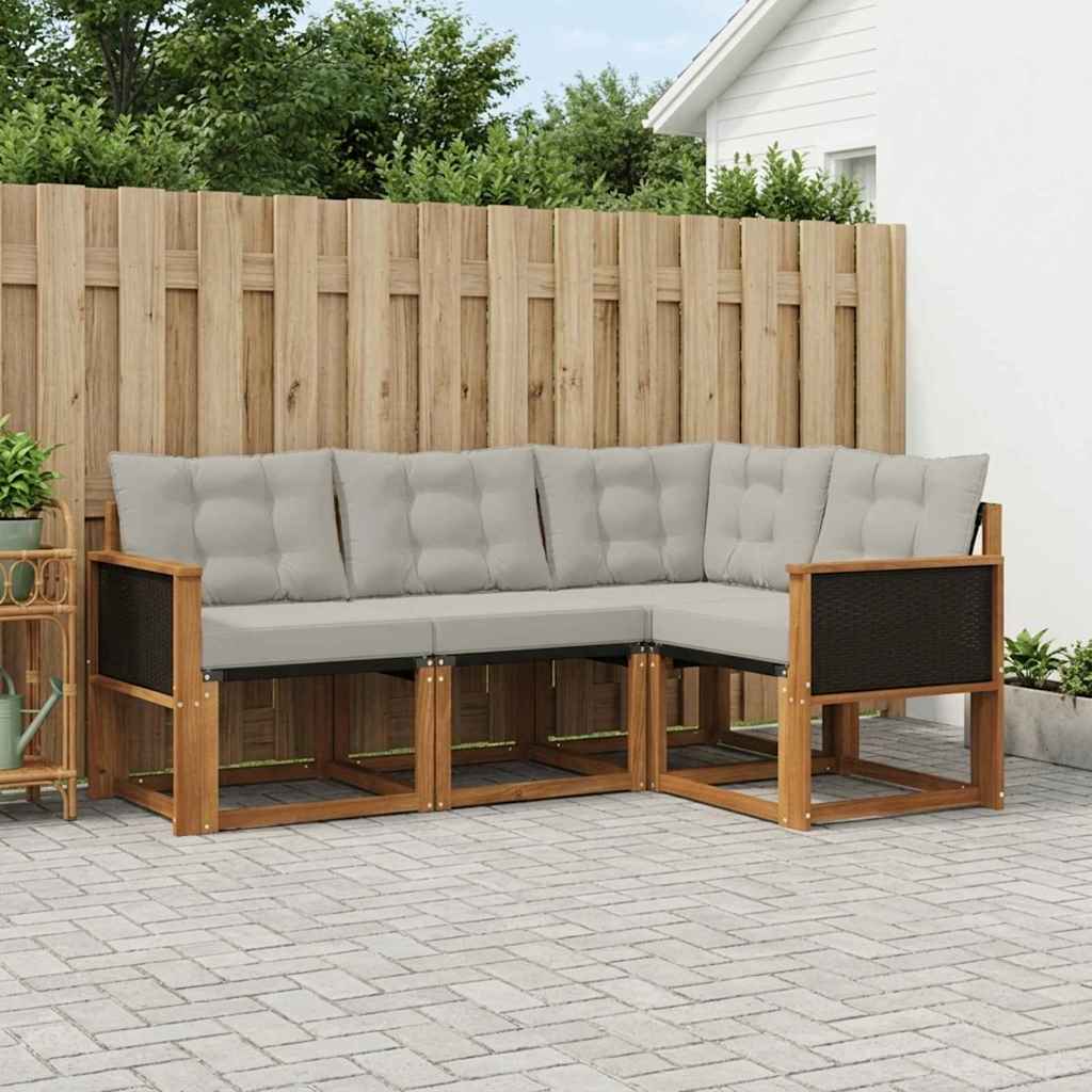Outdoor-Sofagarnitur mit Kissen 4 pcs Natürlich und Hellgrau