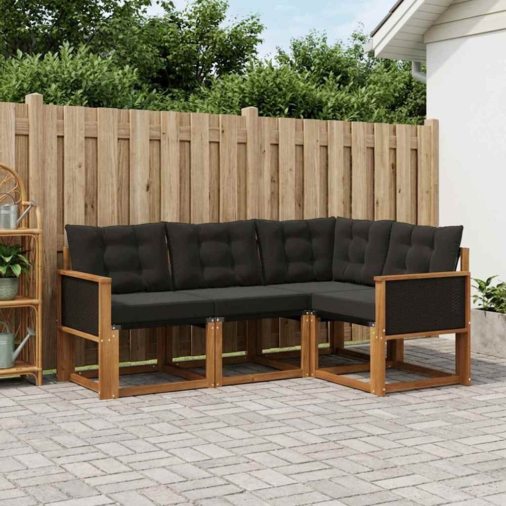 Outdoor-Sofagarnitur mit Kissen 4 pcs Natürlich und Schwarz