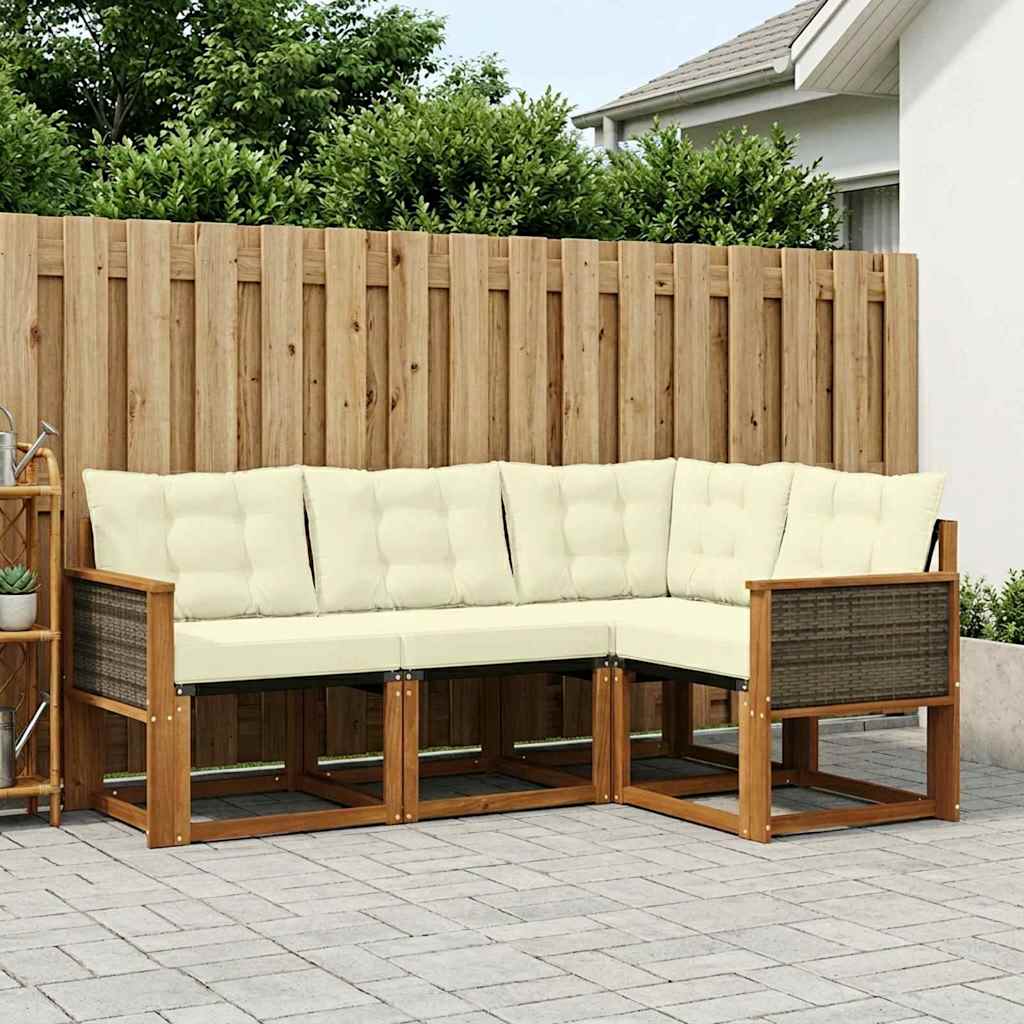 Outdoor-Sofagarnitur mit Kissen 4 pcs Natur und Creme