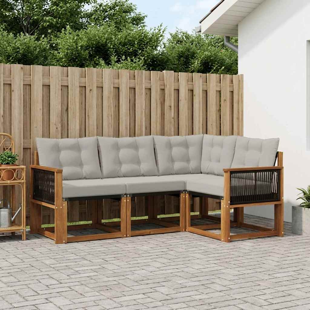 Outdoor-Sofagarnitur mit Kissen 4 pcs Natürlich und Hellgrau