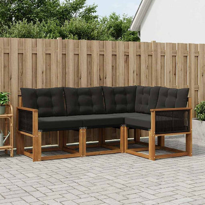 Outdoor-Sofagarnitur 4 stk. Natürlich und Schwarz