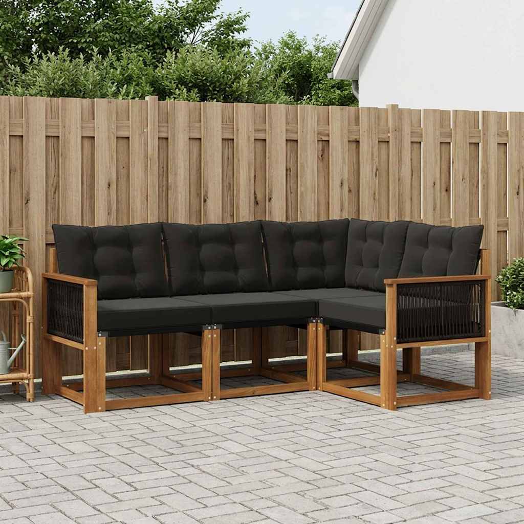 Outdoor-Sofagarnitur mit Kissen 4 pcs Natürlich und Schwarz
