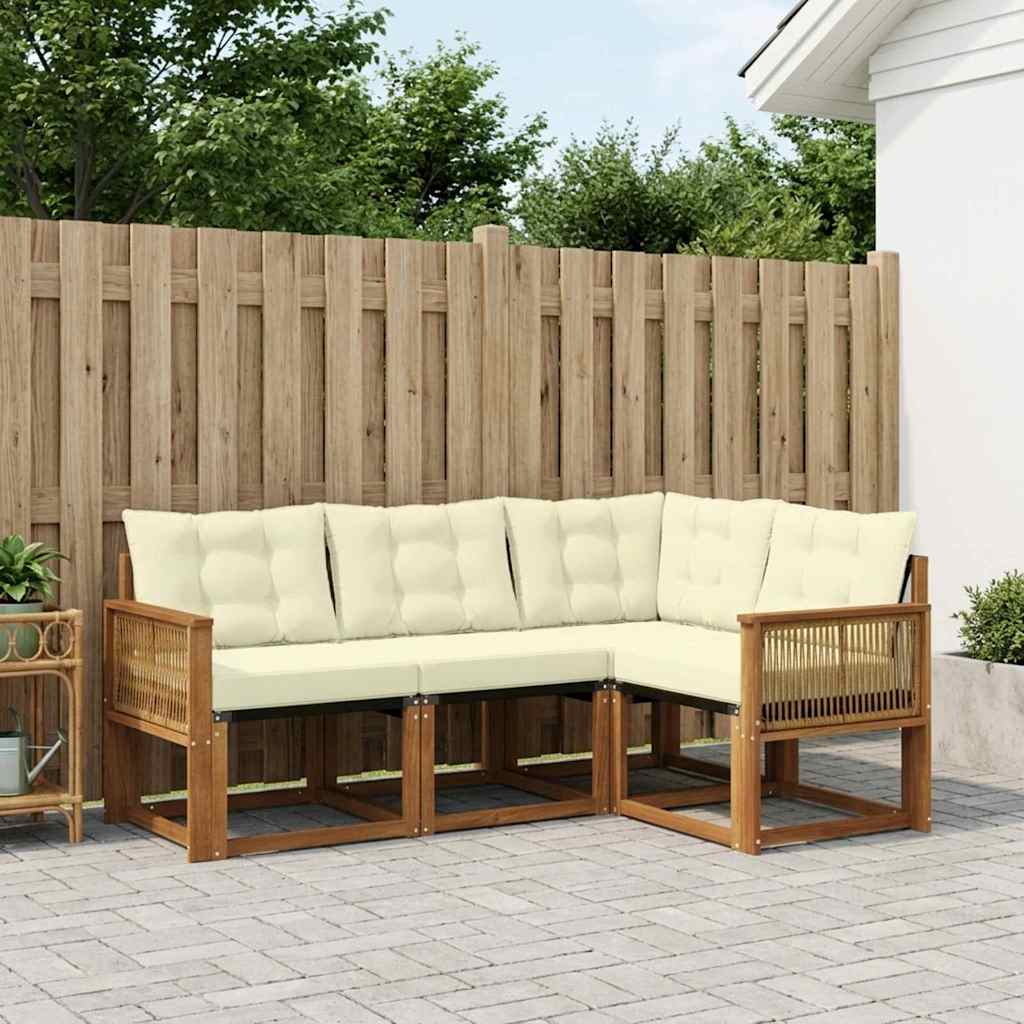 Outdoor-Sofagarnitur mit Kissen 4 pcs Natur und Creme