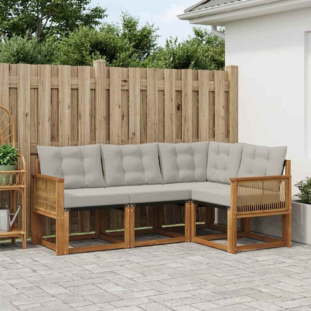Outdoor-Sofagarnitur mit Kissen 4 pcs Natürlich und Hellgrau