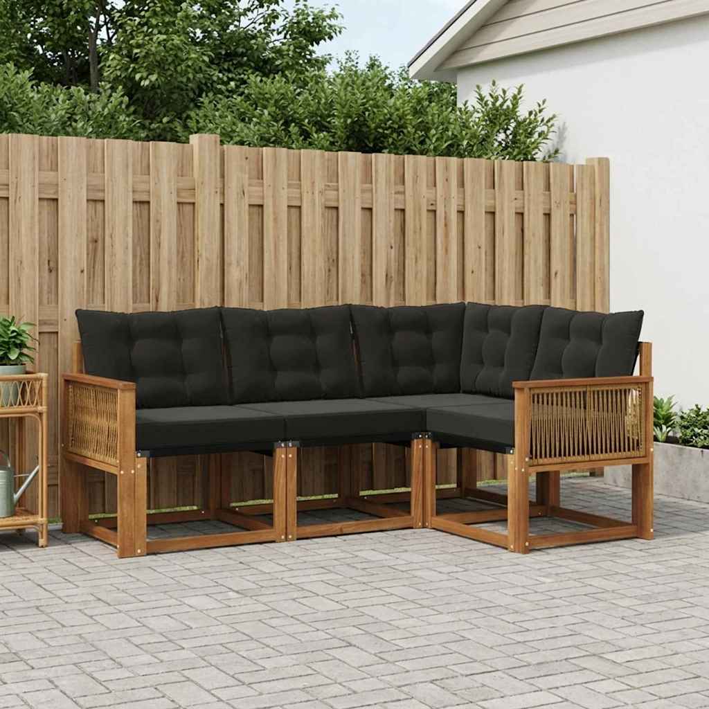 Outdoor-Sofagarnitur 4 stk. Natürlich und Schwarz