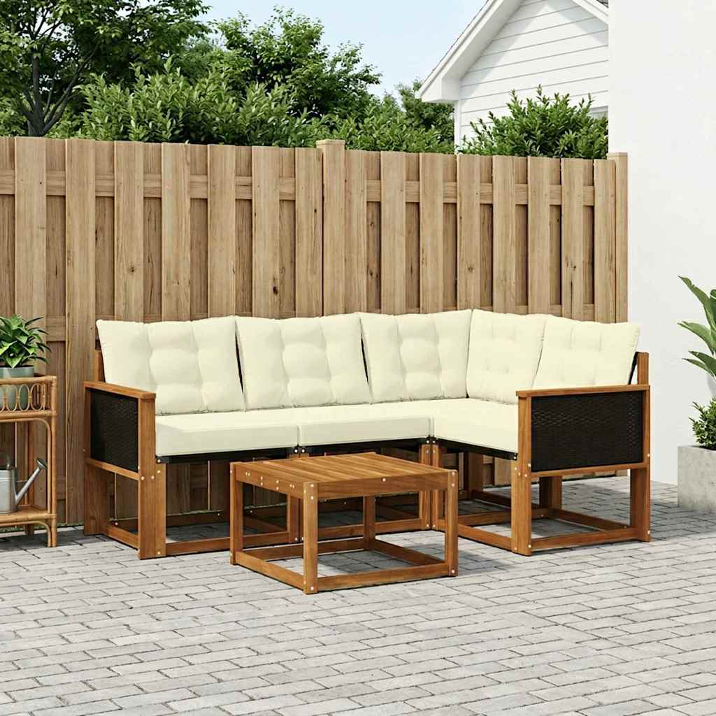 Outdoor-Sofagarnitur mit Kissen 5 pcs Natur und Creme