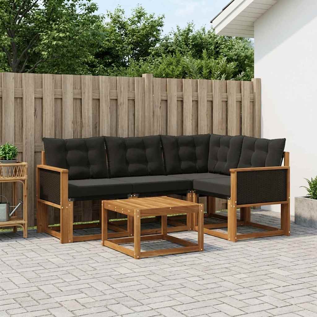Outdoor-Sofagarnitur 5 stk. Natur und Schwarz