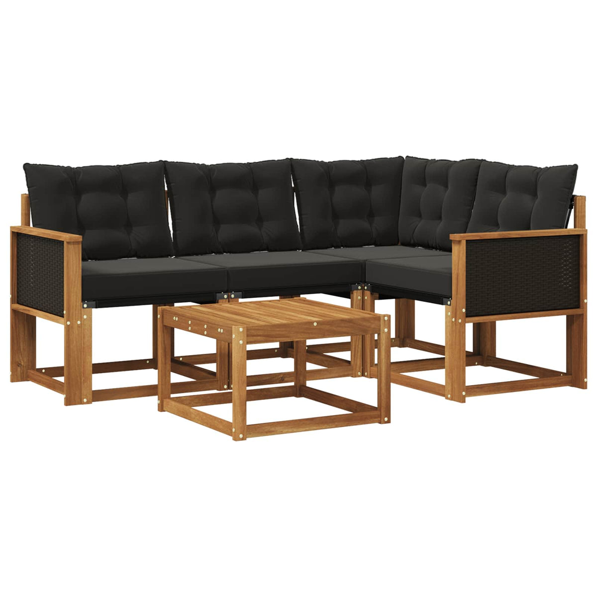 Outdoor-Sofagarnitur 5 stk. Natur und Schwarz