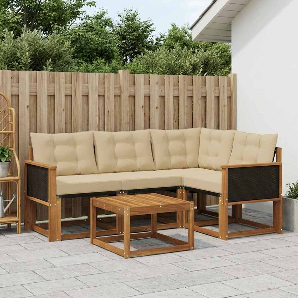 Outdoor-Sofagarnitur mit Kissen 5 pcs Natur und Beige