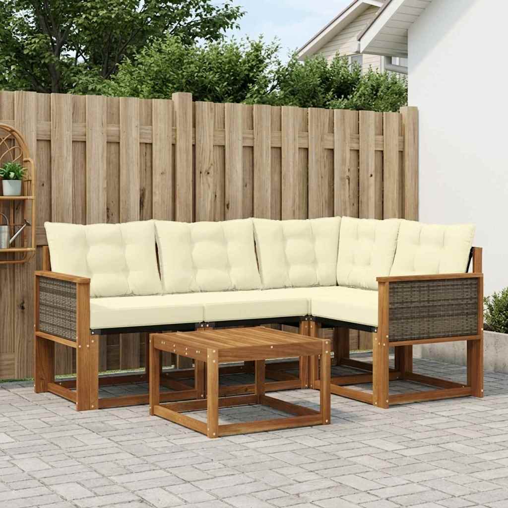 Outdoor-Sofagarnitur mit Kissen 5 pcs Natur und Creme