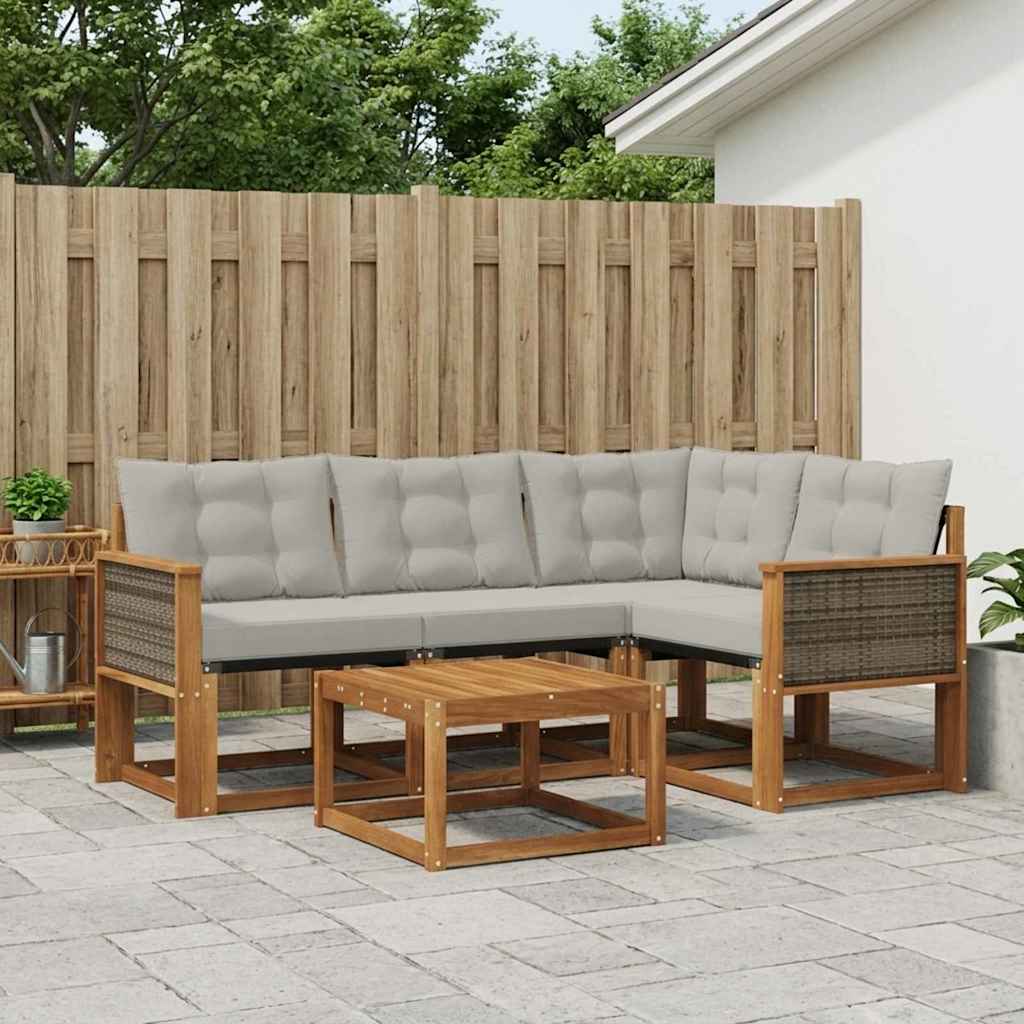 Outdoor-Sofagarnitur mit Kissen 5 pcs Natürlich und Hellgrau