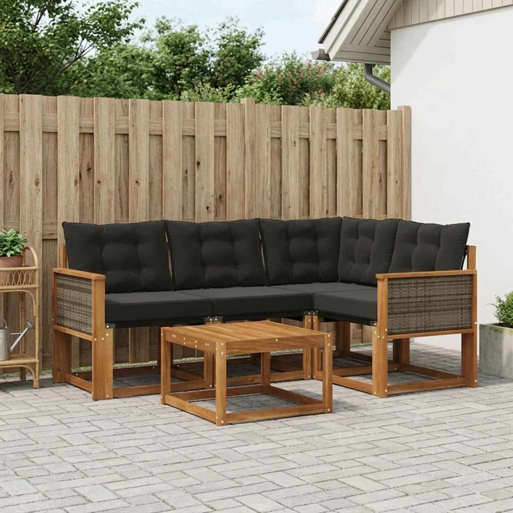 Outdoor-Sofagarnitur 5 stk. Natürlich und Schwarz