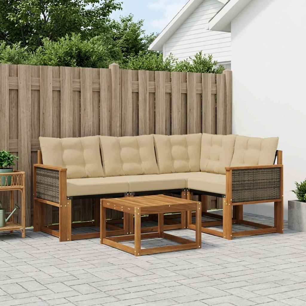 Outdoor-Sofagarnitur mit Kissen 5 pcs Natur und Beige