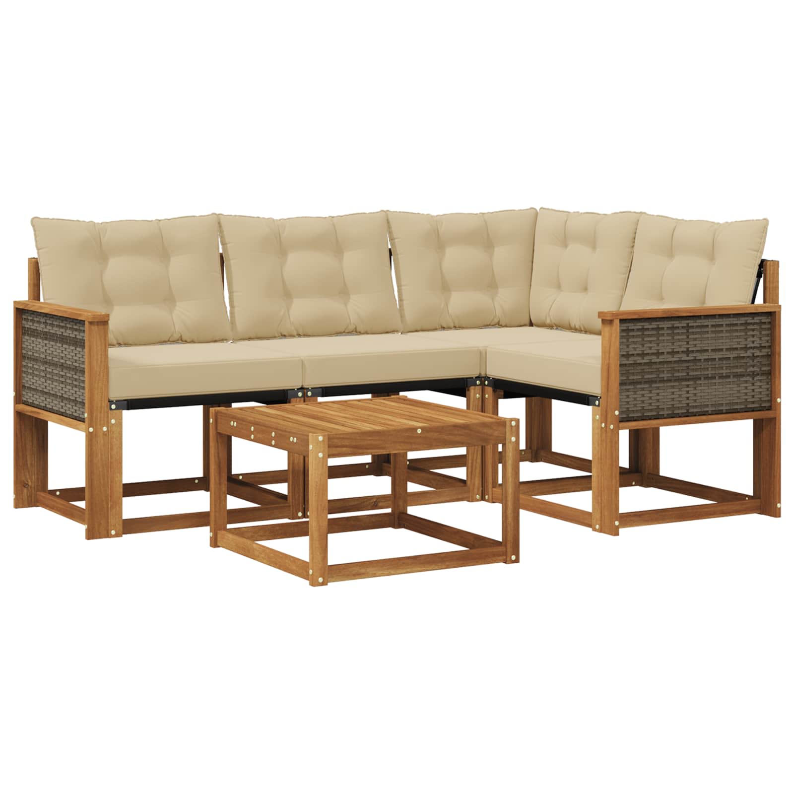 Outdoor-Sofagarnitur mit Kissen 5 pcs Natur und Beige