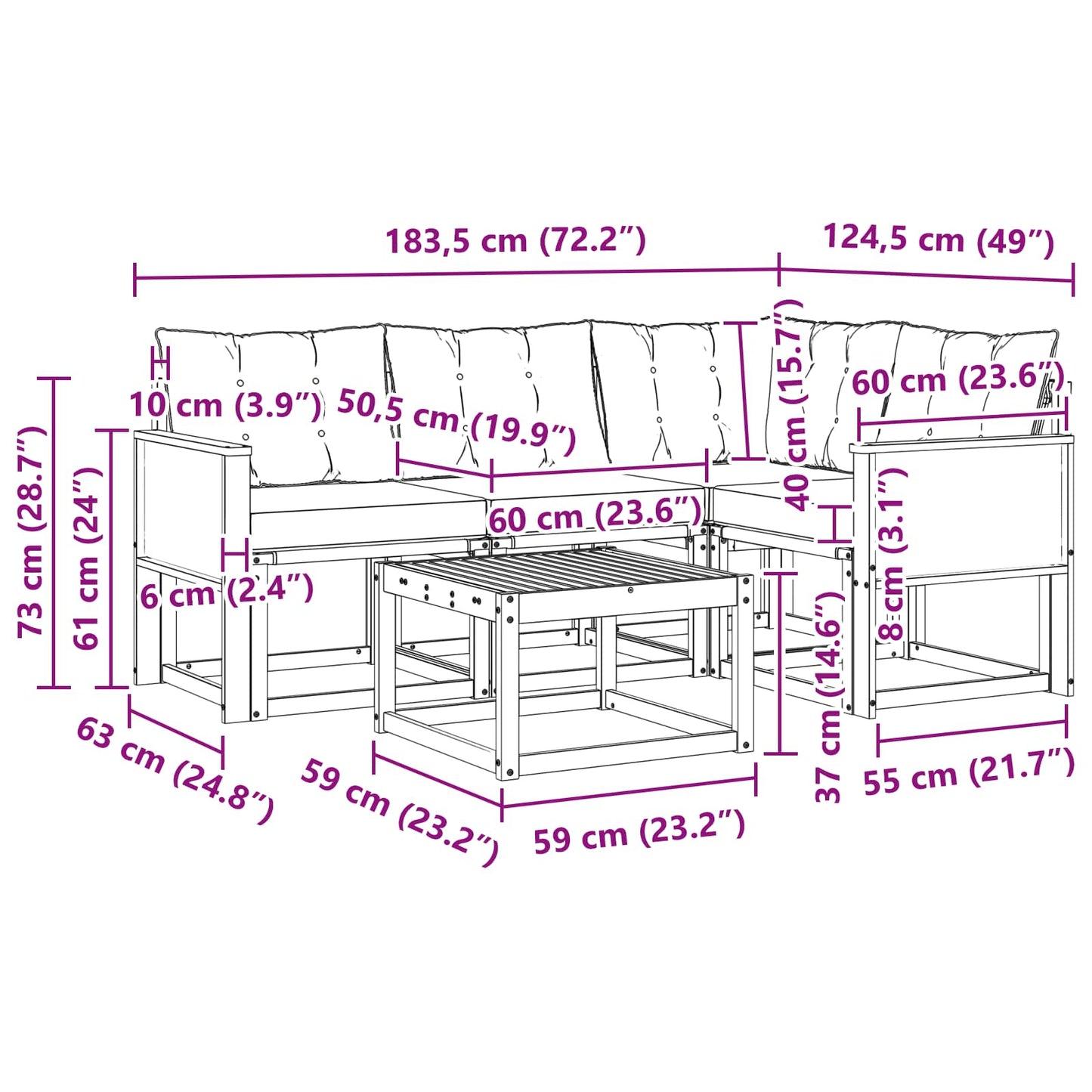 Outdoor-Sofagarnitur 5 stk. Natur und Creme