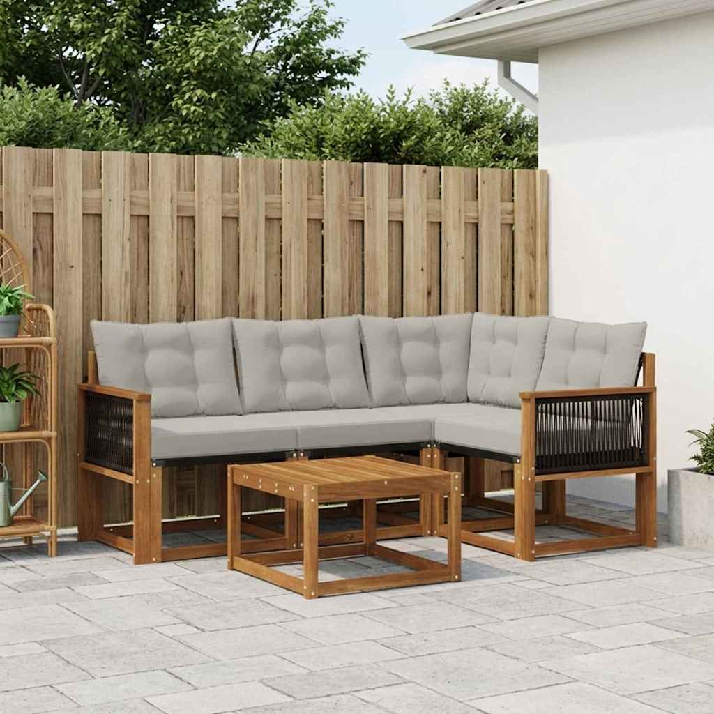 Outdoor-Sofagarnitur mit Kissen 5 pcs Natürlich und Hellgrau