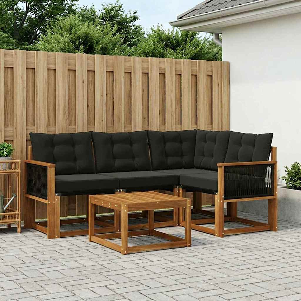 Outdoor-Sofagarnitur 5 stk. Natur und Schwarz