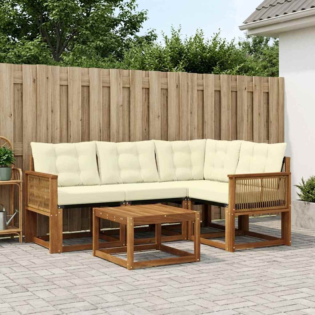 Outdoor-Sofagarnitur mit Kissen 5 pcs Natur und Creme