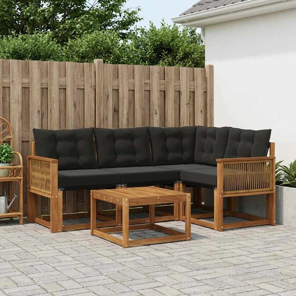 Outdoor-Sofagarnitur mit Kissen 5 pcs Natürlich und Schwarz
