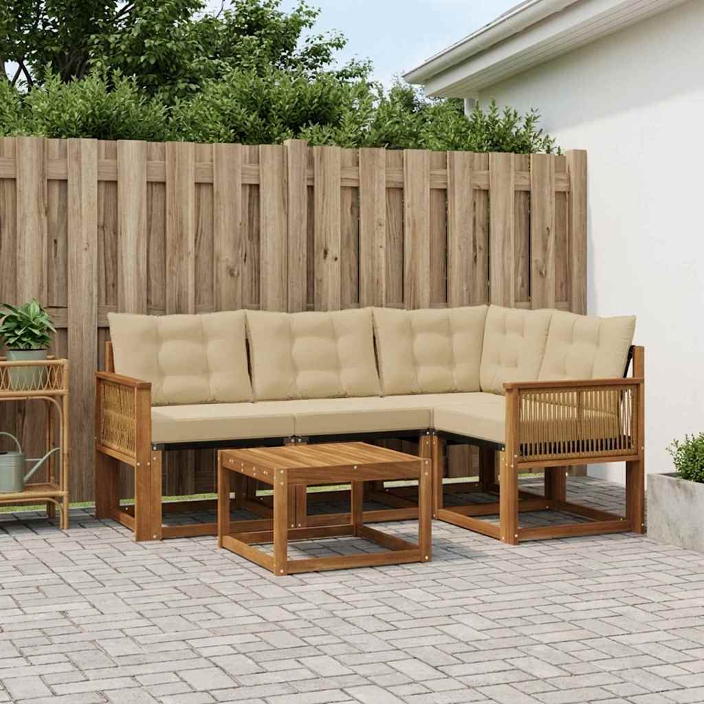 Outdoor-Sofagarnitur mit Kissen 5 pcs Natur und Beige