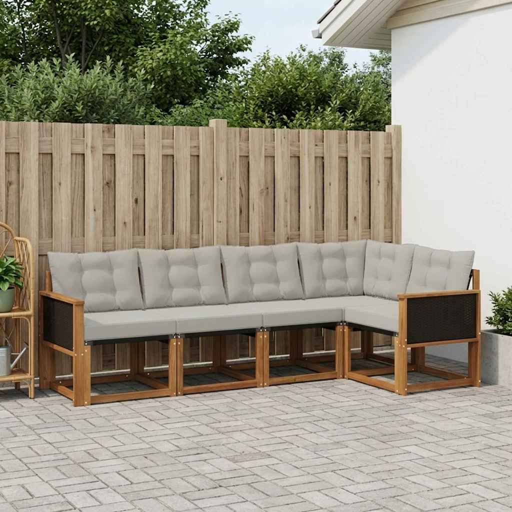 Outdoor-Sofagarnitur mit Kissen 5 pcs Natürlich und Hellgrau