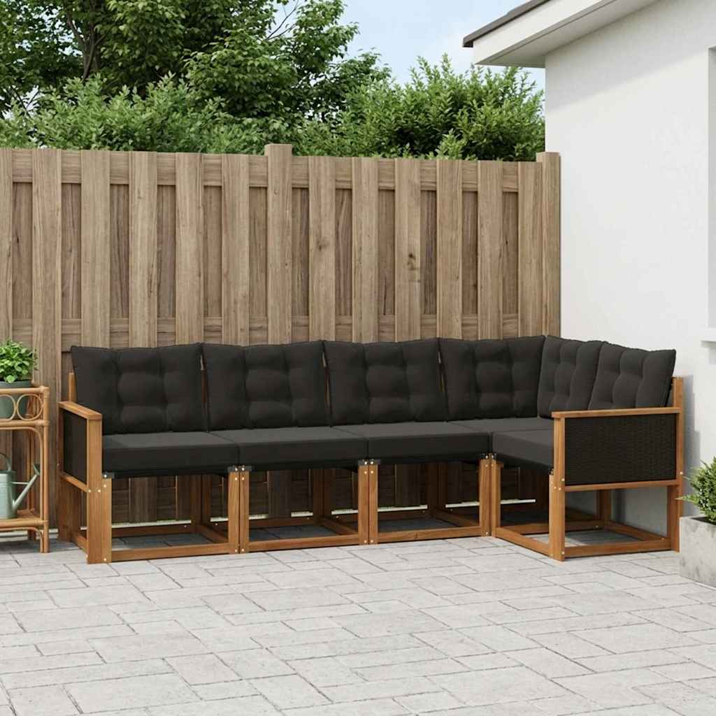 Outdoor-Sofagarnitur 5 stk. Natürlich und Schwarz