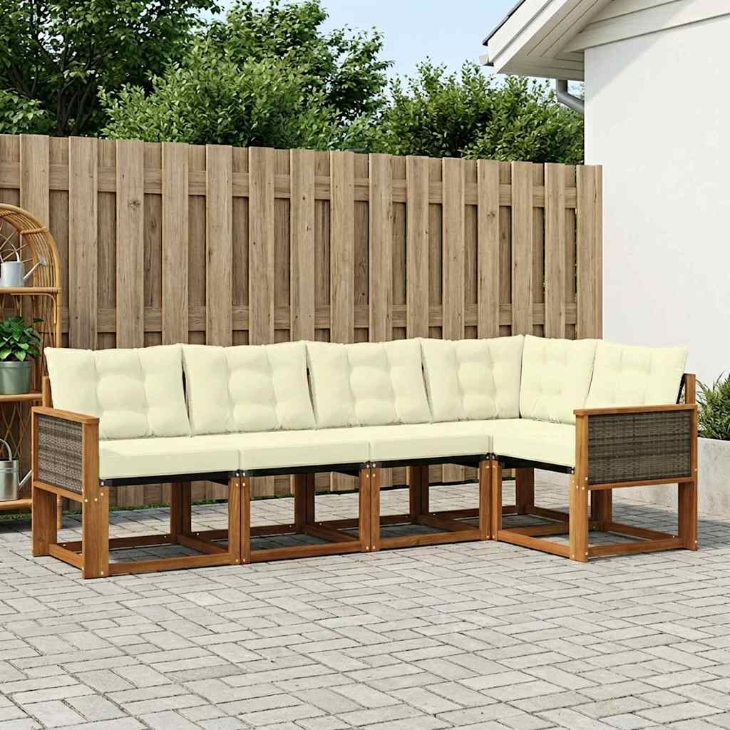 Outdoor-Sofagarnitur mit Kissen 5 pcs Natur und Creme