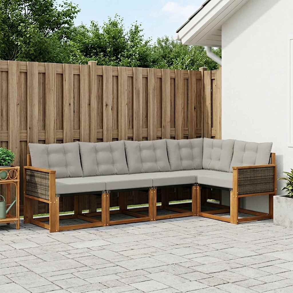 Outdoor-Sofagarnitur mit Kissen 5 pcs Natürlich und Hellgrau