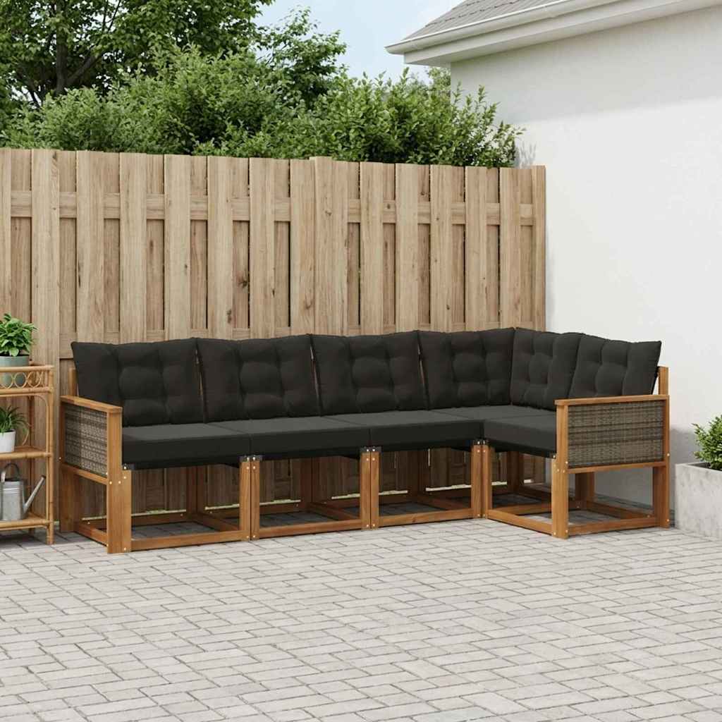 Outdoor-Sofagarnitur 5 stk. Natürlich und Schwarz