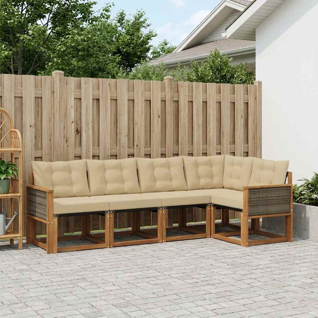 Outdoor-Sofagarnitur 5 stk. Natur und Beige