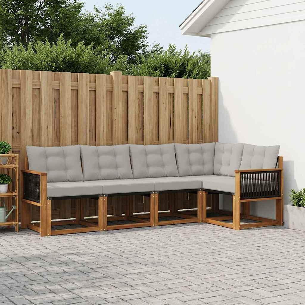 Outdoor-Sofagarnitur mit Kissen 5 pcs Natürlich und Hellgrau