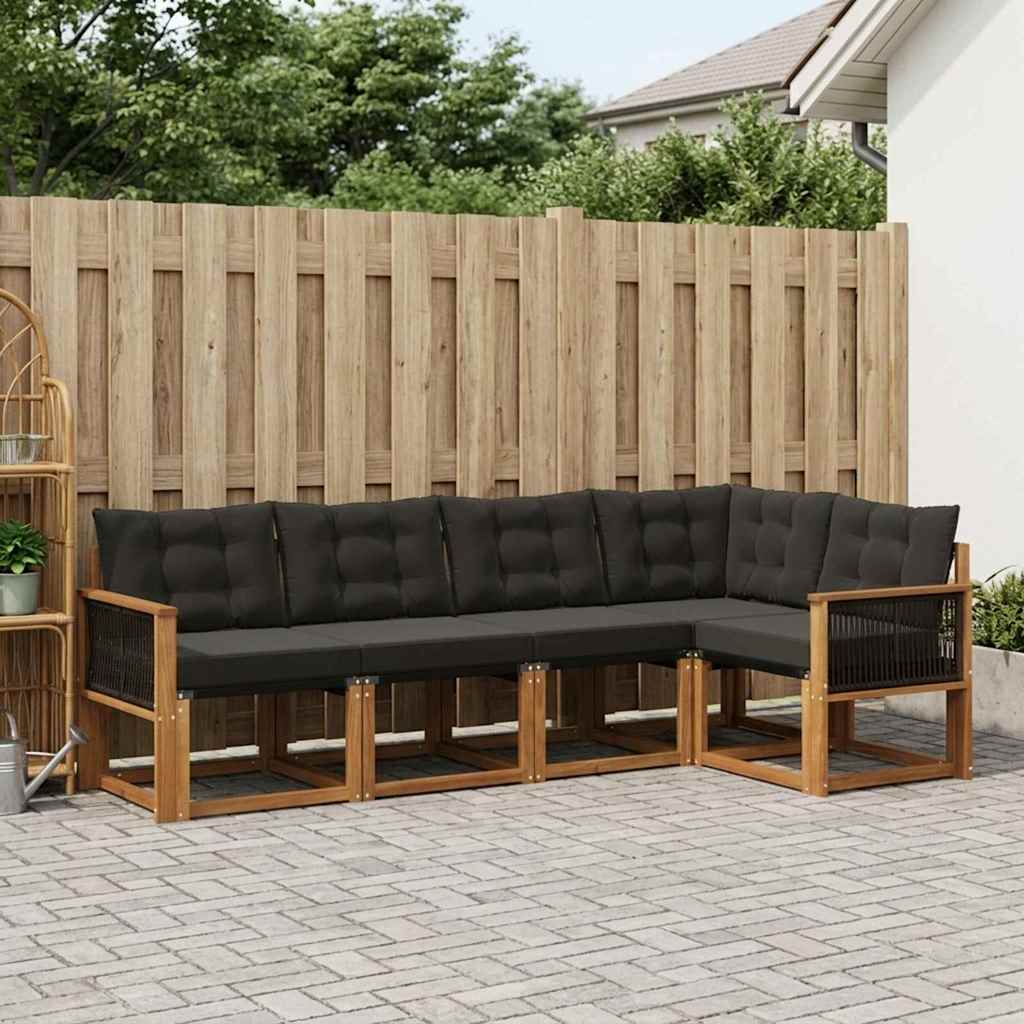 Outdoor-Sofagarnitur 5 stk. Natürlich und Schwarz