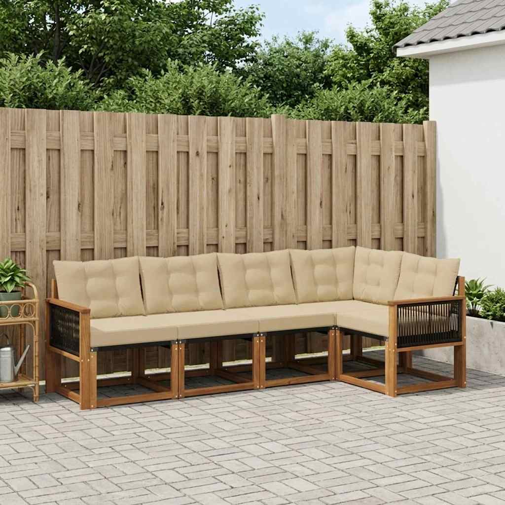 Outdoor-Sofagarnitur 5 stk. Natur und Beige