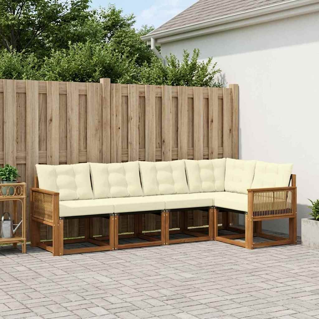 Outdoor-Sofagarnitur mit Kissen 5 pcs Natur und Creme