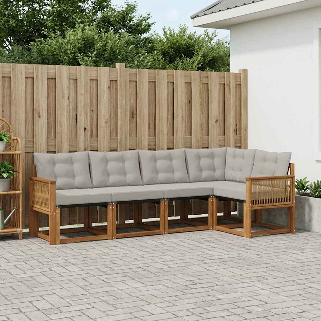 Outdoor-Sofagarnitur mit Kissen 5 pcs Natürlich und Hellgrau