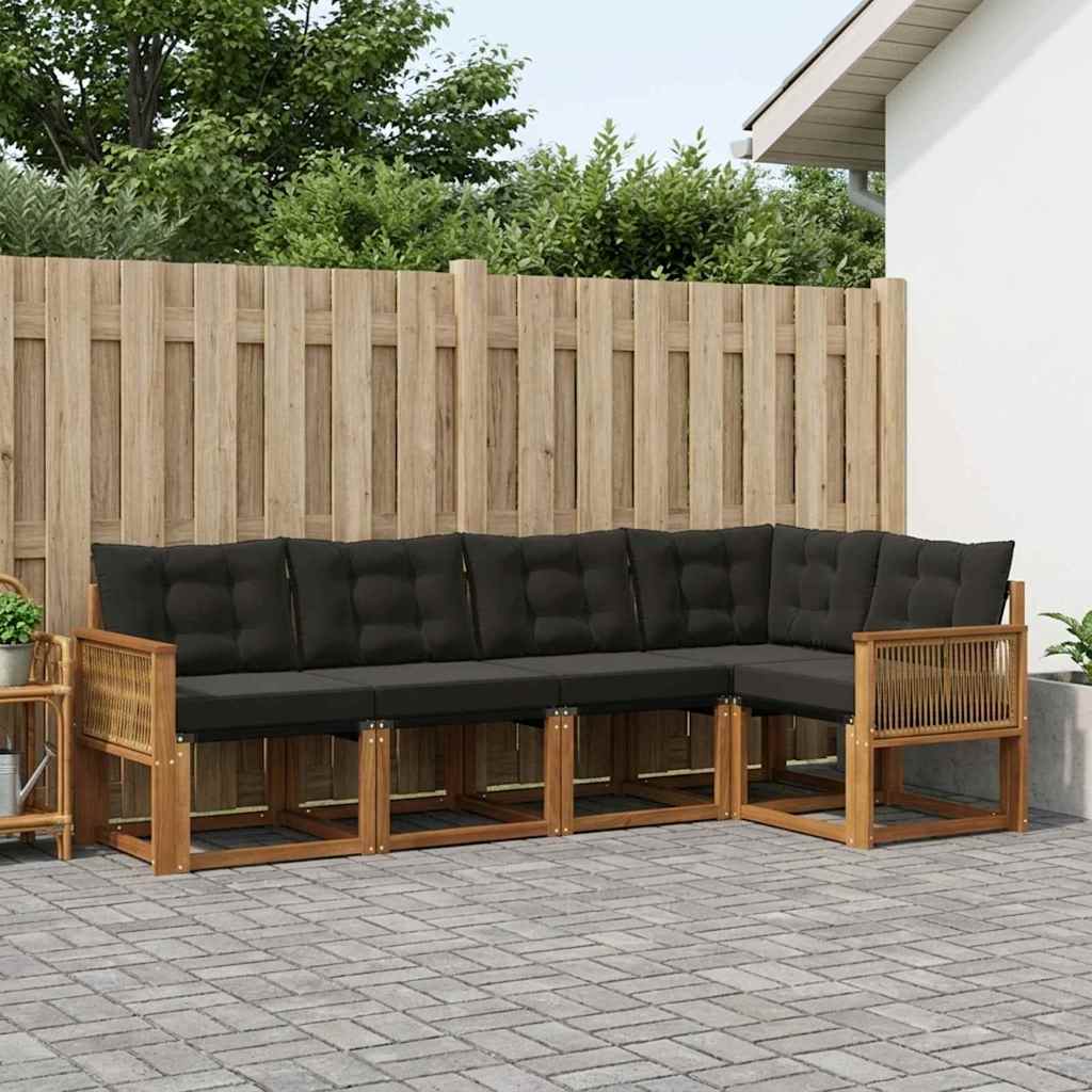 Outdoor-Sofagarnitur 5 stk. Natürlich und Schwarz