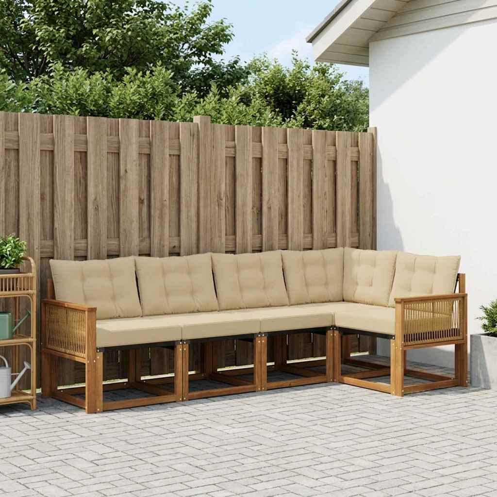 Outdoor-Sofagarnitur mit Kissen 5 pcs Natur und Beige